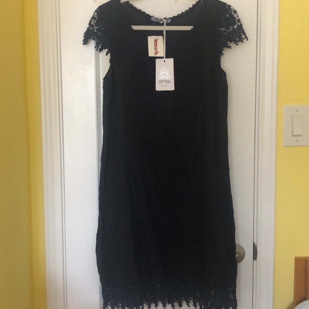 Navy dress with crochet detailing